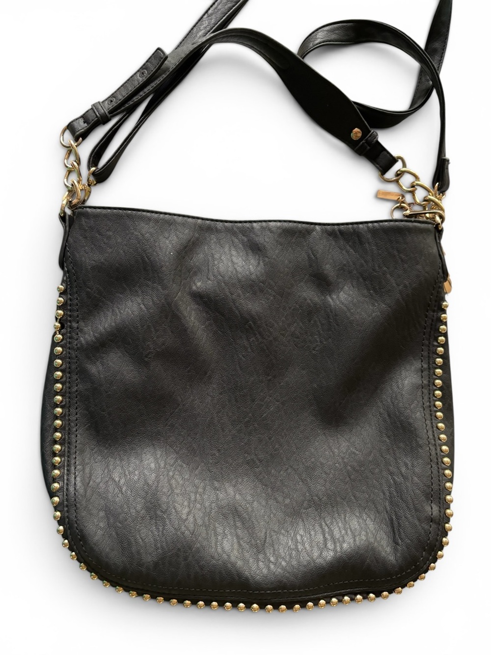 Jessica Simpson Textured Black Vegan Gold Studded Hobo Bag Gold Feather Charm
